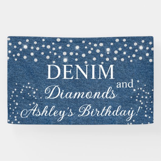 Kartel de la fiesta de cumpleaños Denim & Diamonds Banner (Horizontal)