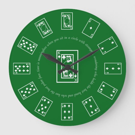 Karten auf Kelly Green Table spielen Große Wanduhr (Vorderseite)