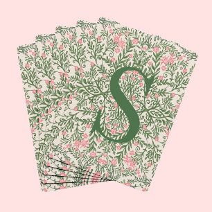 Karten-Deck mit grünem und rosa Blumenmuster und M Spielkarten