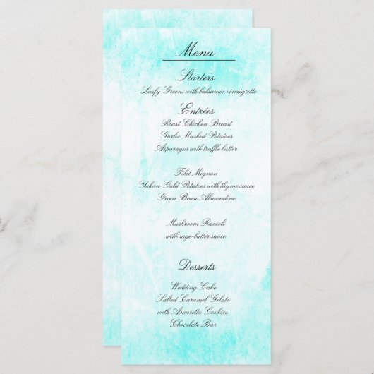 Karten des Menüs "Türkis Treasure" (Vorne/Hinten)