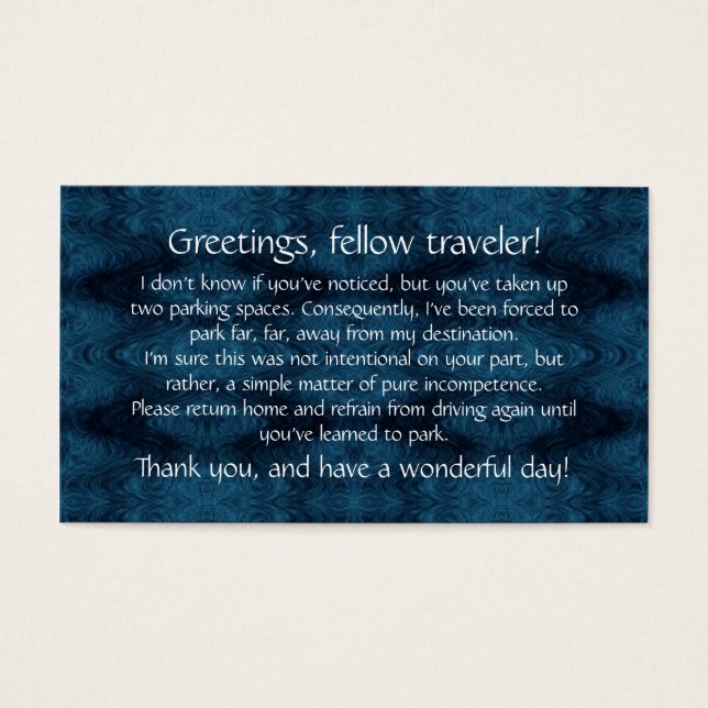 Karten, die auf den Windschutzscheiben anderer ver (Vorderseite)