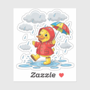Karten-Entenküken spielt im Regen mit Regenschirm Aufkleber