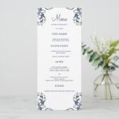 Karten für das Hochzeitessen | Navy Blue Damask St (Stehend Vorderseite)