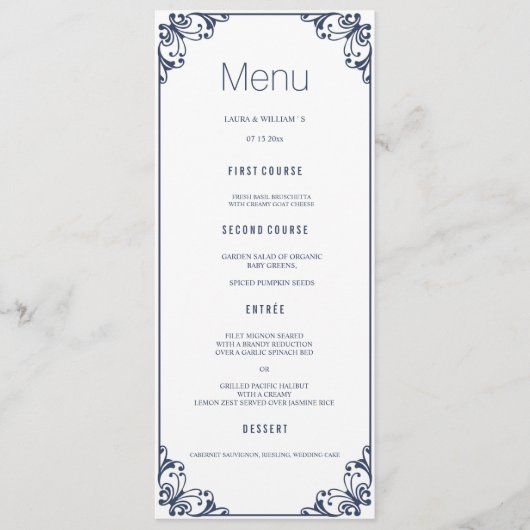 Karten für das Hochzeitessen von der Marine Geblüh (Vorderseite)