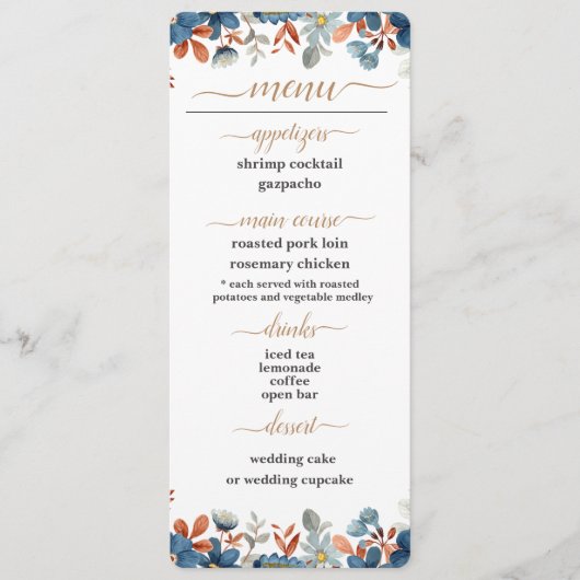 Karten für das Hochzeitmenü (Vorderseite)