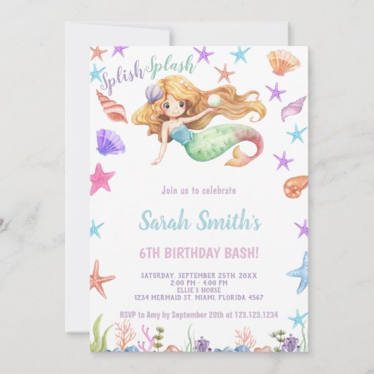 Karten für das Party mit Meeresgesicht für Mädchen (Vorderseite)