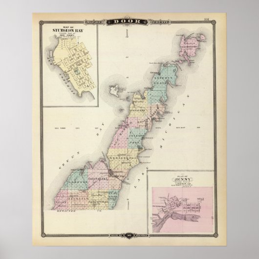 Karten für den Landkreis, Sturgeon Bay und Jenny Poster (Vorne)