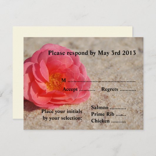 Karten für die Hochzeit am Strand - Rose auf Sand (Vorne/Hinten)