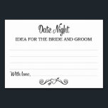 Karten für die Nacht des Schwarzen Datums<br><div class="desc">Diese Lieblings-Date-Night-Ideenkarten sind das perfekte Kompliment für Ihren Hochzeitsempfang oder Ihr Party. Dieses Design kombiniert schwarze Schriftart mit einem Herzbanner als Akzent und frage Ihren Gästen,  eine Note mit ihren besten Date-Ideen verlassen. Die Karte hat Platz,  um die Datums-Ideen und den Namen der Gäste verlassen.</div>