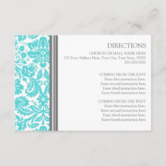 Karten für Hochzeiten Aqua Gray Damask (Vorderseite)
