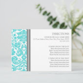 Karten für Hochzeiten Aqua Gray Damask (Stehend Vorderseite)