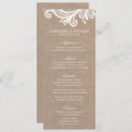 Karten für Hochzeiten in Burlap und Lace (Vorne/Hinten)