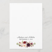 Karten für Marsala und Pink Floral Wedding (Rückseite)