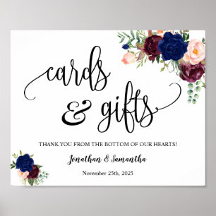 Karten & Geschenke Hochzeitsempfang marine Blumen Poster