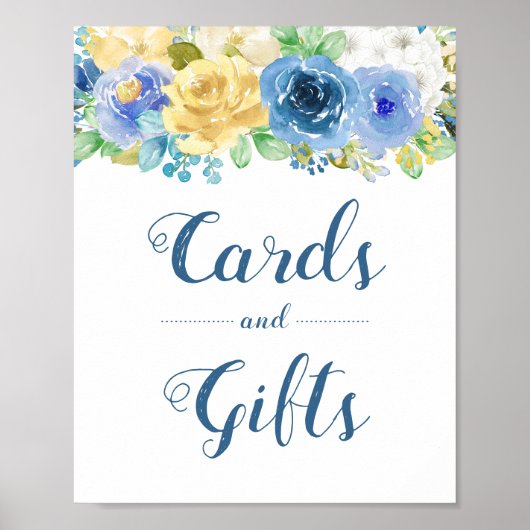 Karten Geschenke Hochzeitsschild Blau Gelbe Blüte Poster (Vorne)