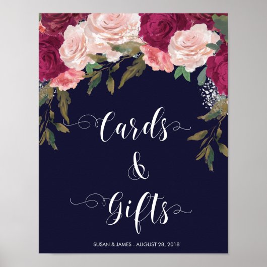 Karten Geschenke Hochzeitsschild Marineblau Rosa F Poster (Vorne)