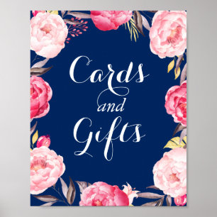 Karten Geschenke Navy Blue Floral Wreath Wedding S Poster