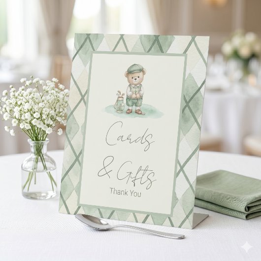 Karten & Geschenke Schild Golfspielender Hellgrün