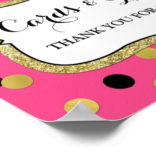 Karten Geschenke Schild Pink Black Gold Confetti (Ecke)