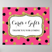 Karten Geschenke Schild Pink Black Gold Confetti (Vorne)