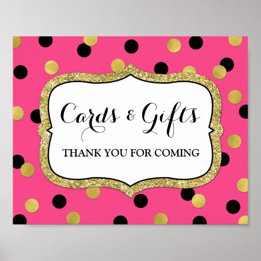 Karten Geschenke Schild Pink Black Gold Confetti (Vorne)