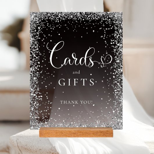 KARTEN & GESCHENKE Schwarz Silber Glitter Brautpar Acrylschild