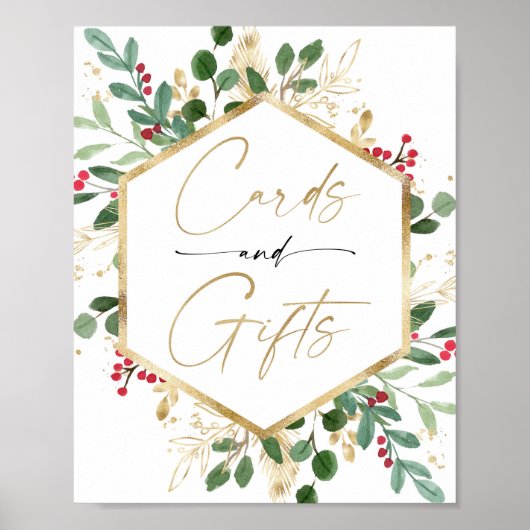 Karten Geschenke unterzeichnen Weihnachten Rot Gol Poster (Vorne)