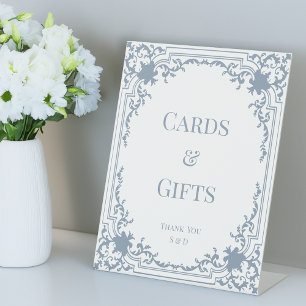 Karten Geschenke Vintage Hochzeit Staub Blau Rahme Sockelschild