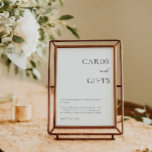 Karten Geschenktisch Danke elegant Schwarz-weiß Poster<br><div class="desc">Mit diesem eleganten Schild "Karten und Geschenke" bedanken Sie sich für Ihre Hochzeiten oder besondere Feiern. Dieses bedruckbare oder gedruckte Schild ist mit seinem minimalistischen Design und seiner raffinierten Typografie eine durchdachte Art, Ihre Gäste zu führen und ihnen für ihre Liebe und Großzügigkeit zu danken. Personalisieren Sie es so, dass...</div>