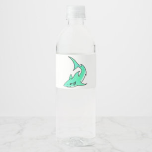 Karten lächelnder Hai Mint Blau Grün Ozean Tier Wasserflaschenetikett