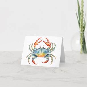 Karten Leere Inside Blue Watercolor Crab Beach