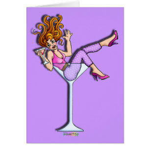 Karten - Mädchen in einem Martini-Glas, Lil Rot