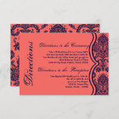 Karten-Marine-Blau-korallenrote Damast-Spitze der Begleitkarte (Vorne/Hinten)