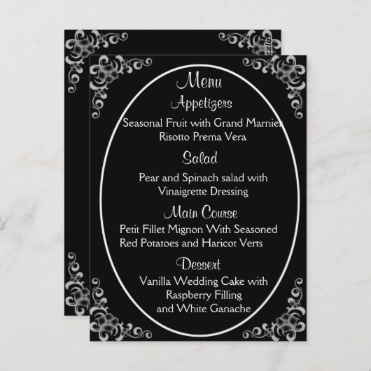 Karten mit Hochzeitmenü (Vorne/Hinten)