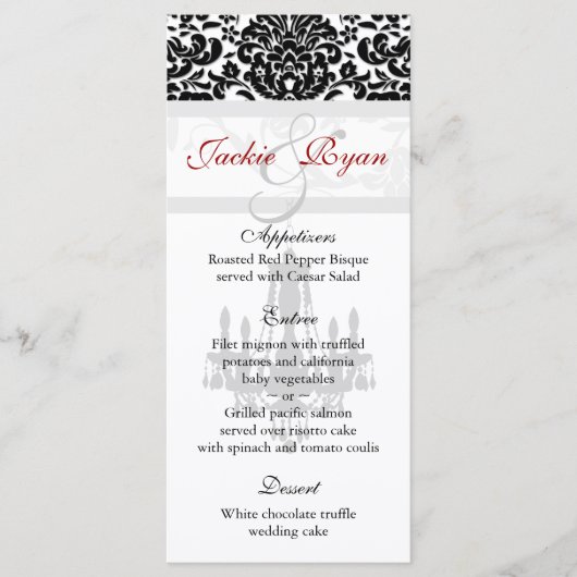 Karten mit Hochzeitmenü Schwarz-weiß (Vorderseite)