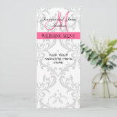 Karten mit Hochzeitsmenü Damask Monogramm rosa (Stehend Vorderseite)