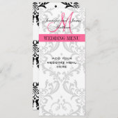 Karten mit Hochzeitsmenü Damask Monogramm rosa (Vorne/Hinten)