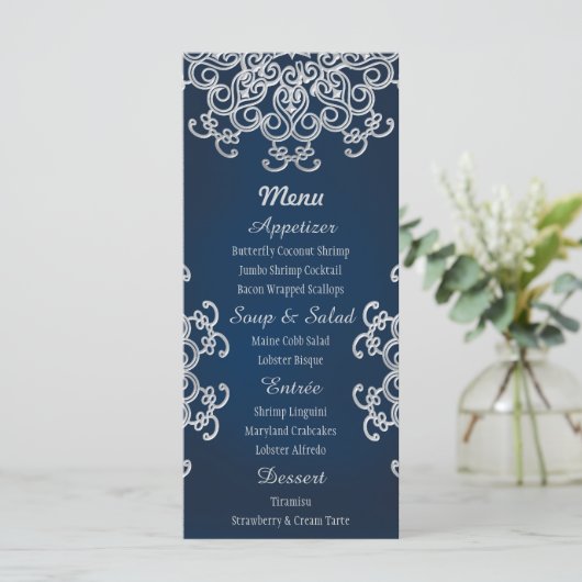 Karten mit indischem Stil für Navy und Silver (Stehend Vorderseite)