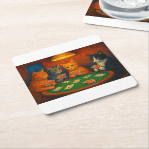 Karten spielende Katzen Rechteckiger Pappuntersetzer