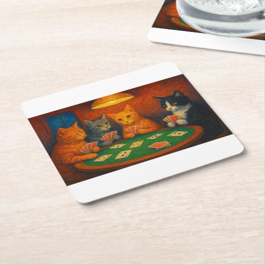 Karten spielende Katzen Rechteckiger Pappuntersetzer (angewinkelt)
