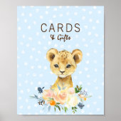 Karten und Geschenke Baby Showdusche Löwe Cub Blau Poster (Vorne)