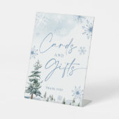 Karten und Geschenke blaues Winterzeichen Sockelschild (Vorderseite)