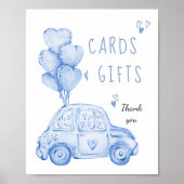 Karten und Geschenke Blue Balloons und Auto Geburt Poster (Vorne)
