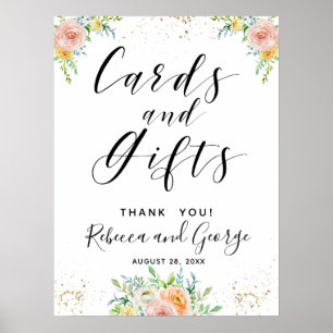 Karten und Geschenke Blumenrot und Gold Poster