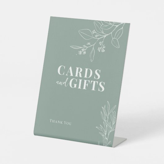 Karten und Geschenke Blumenzettel Grüne Hochzeitsz Sockelschild (Vorderseite)