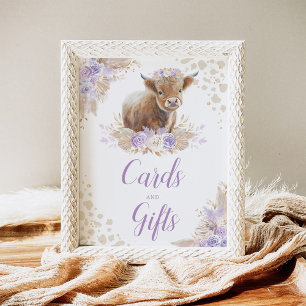 Karten und Geschenke Boho Highland Kuh Lila Geburt Poster