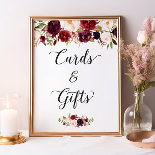 Karten und Geschenke Burgundy Floral Wedding Sig Poster
