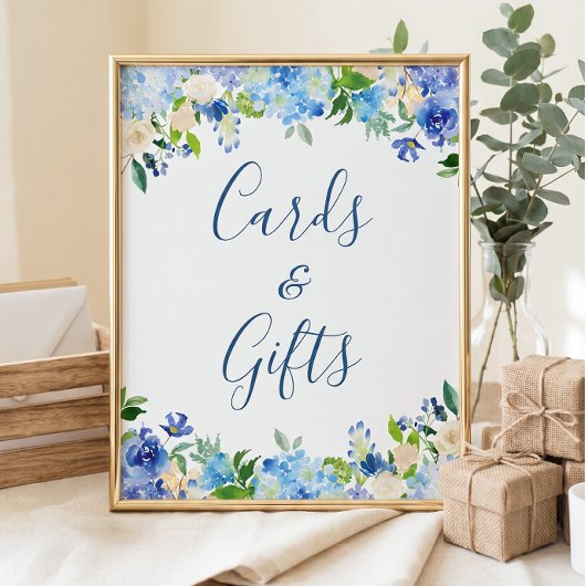 Karten und Geschenke für Hochzeiten Blaues Hydrang Poster
