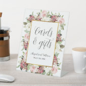 Karten und Geschenke Mauve Pink Florals Gold Weddi Sockelschild (In SItu)