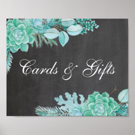 Karten und Geschenke. Mint sukkulent. Hochzeit mit Poster
